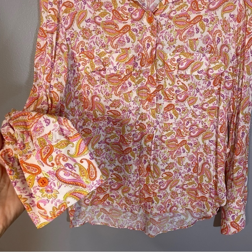 Zara Pink Paisley Print Button Up Blouse - Picture 2 of 6